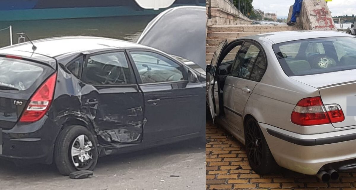 Szalagkorlátnak rohant egy autós a rakparton – Egy BMW-s tarolta le előzés közben – Fotók a helyszínről