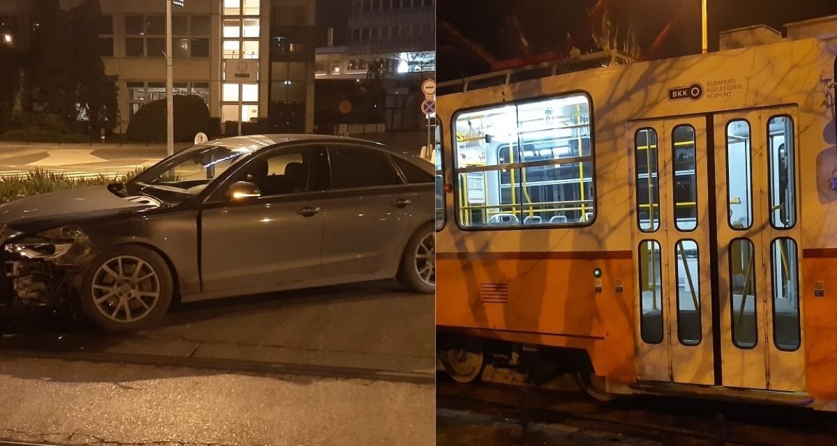 Villamossal ütközött egy Audi az 1. kerületben, már nem lehetett elkerülni a balesetet – Fotók a helyszínről
