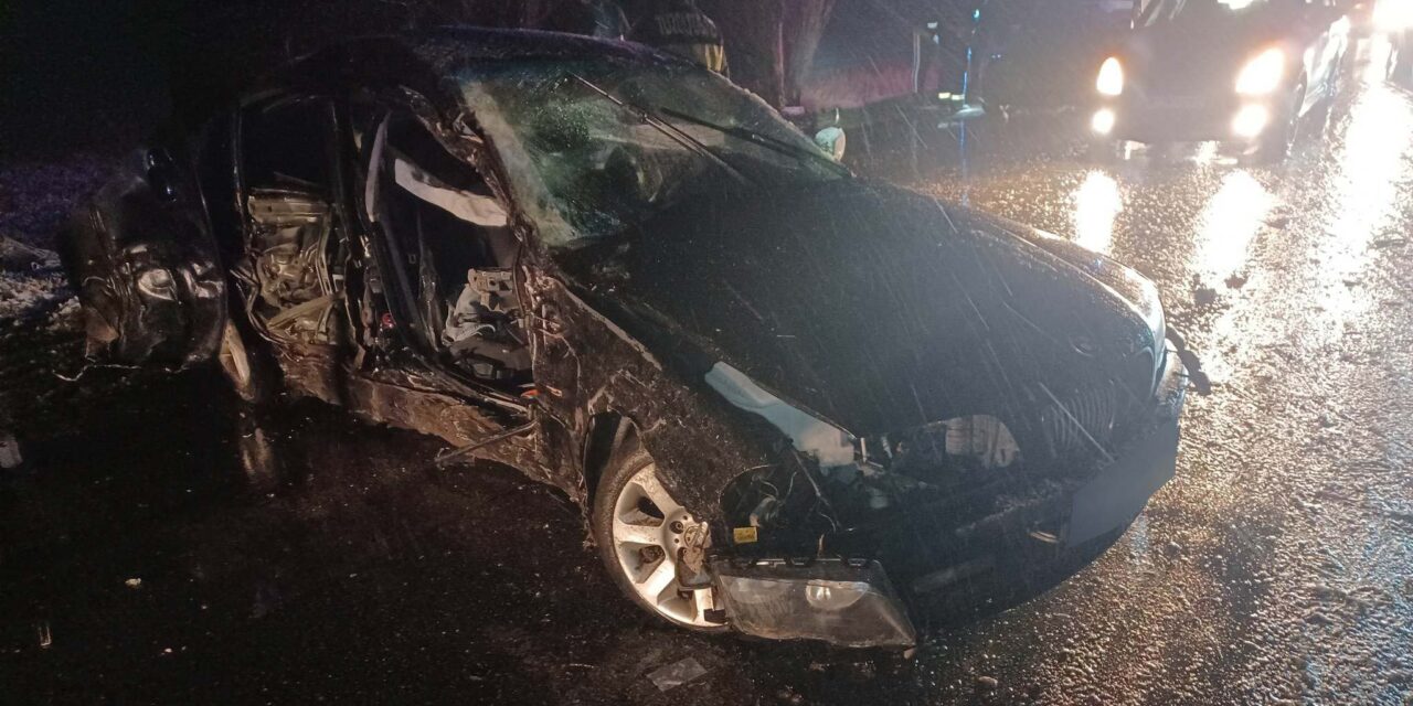 Megcsúszott és egy fának ütközött egy BMW a hónedves úton Kiskunlacháza és Dömsöd között